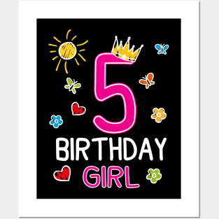 Kids 5th Birthday Girl Crown Princess Posters and Art